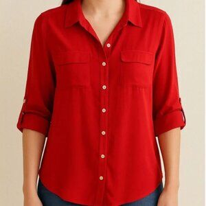 NWT -  Loft Red Button Down with roll tab sleeves - L